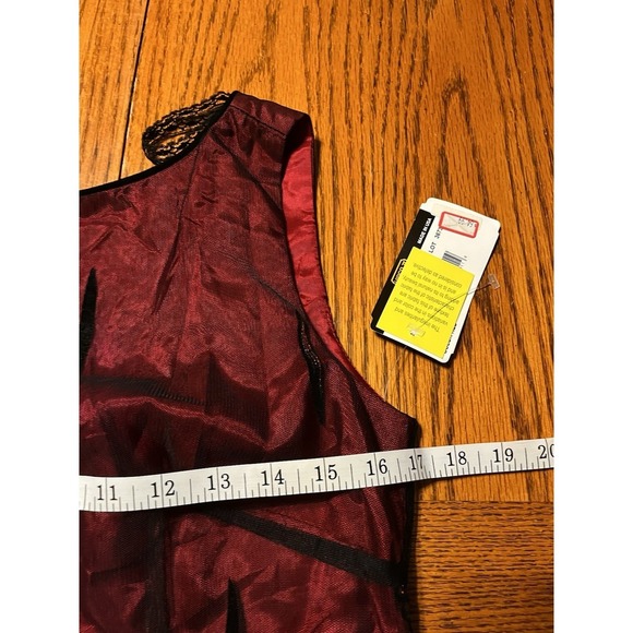 Vtg 90s Formal Prom Dress Gown Red Black Mesh Overlay Floral Glitter Gothic Sz 8 - Picture 10 of 13